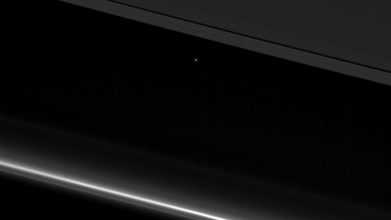 Earth from within Saturn’s rings, taken by Cassini. (Image: NASA)